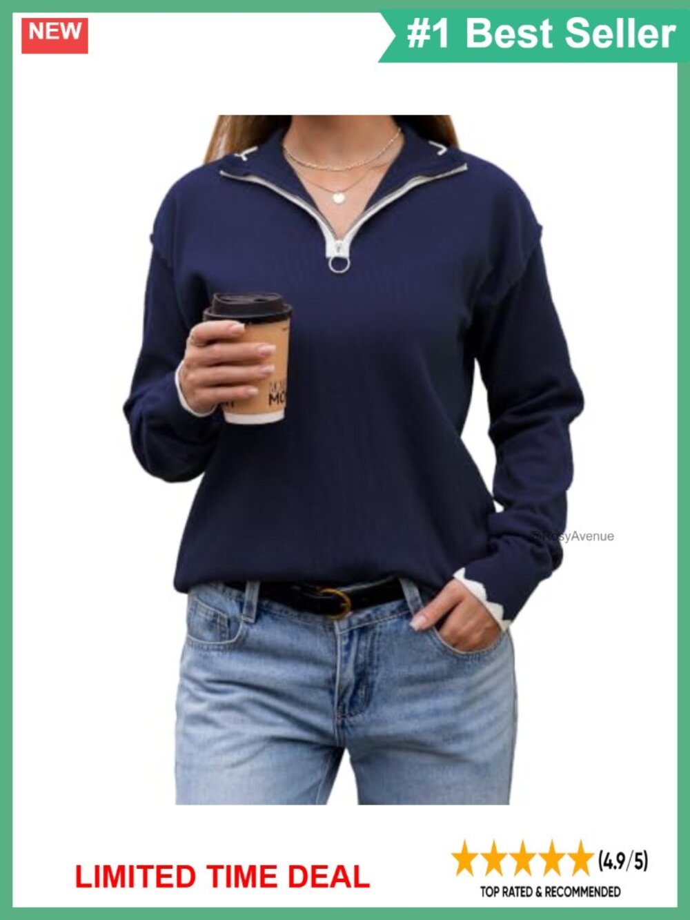 Womens Soft Knit Quarter Zip Pullover Sweater Scalloped Trim